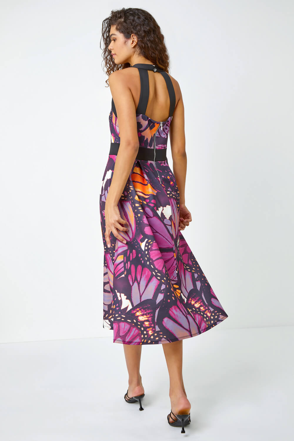 Purple Premium Stretch Butterfly Halterneck Dress, Image 3 of 5