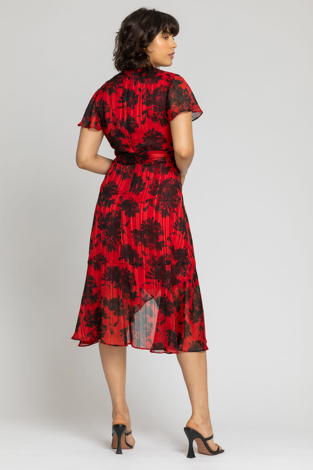 Red Floral Print Wrap Midi Dress, Image 2 of 4