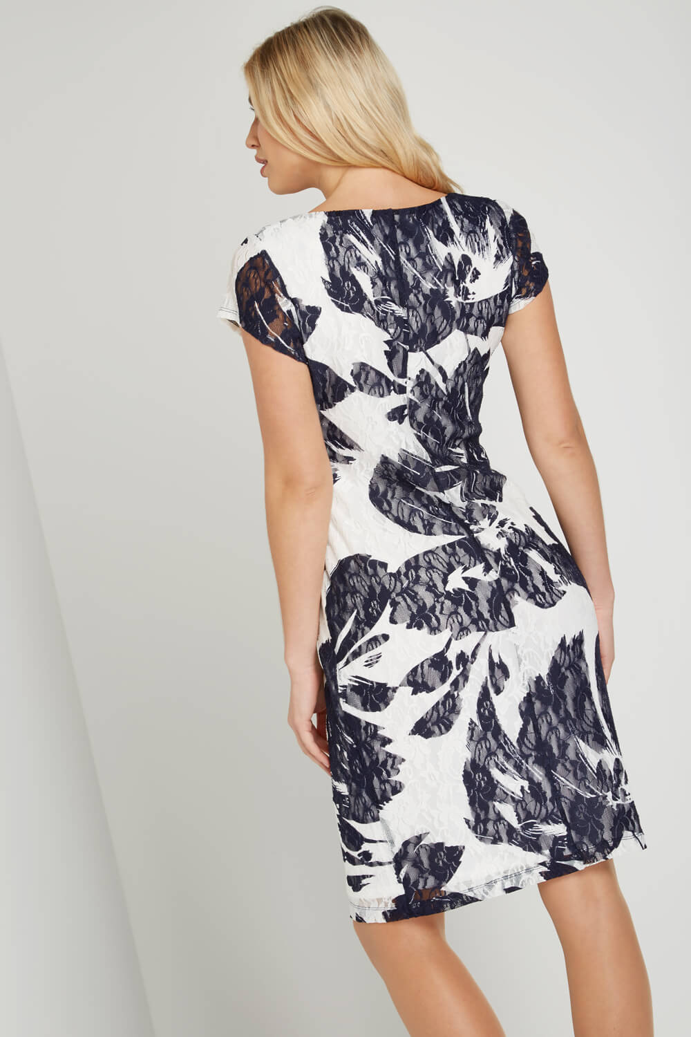  Floral Print Lace Ruched Dress, Image 2 of 4