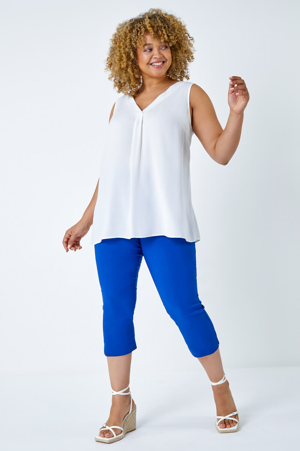 Royal Blue Curve Cropped Stretch Trouser, Image 3 of 5