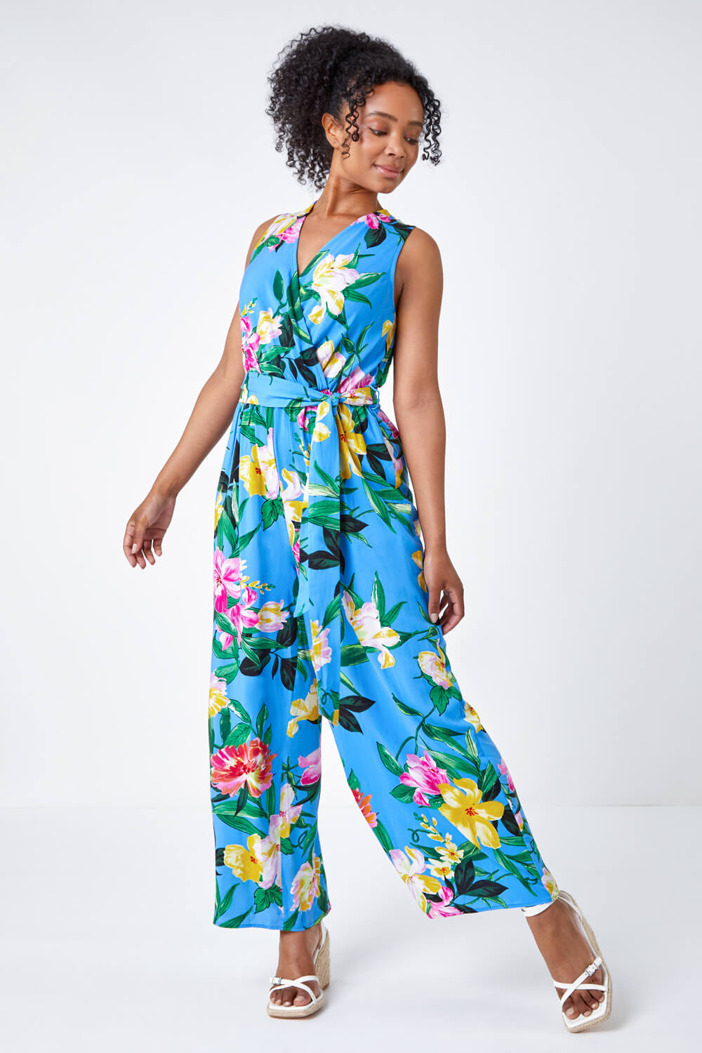 Turquoise Petite Floral Print Stretch Jumpsuit, Image 2 of 5