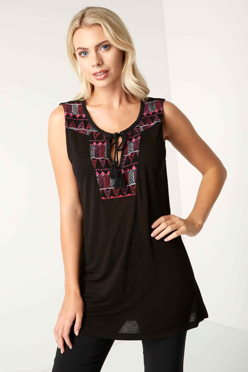 Embroidered Jersey Top in Black Roman Originals UK