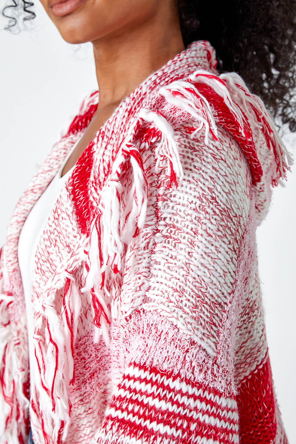 Red Petite Fringed Hooded Cardigan, Image 5 of 5