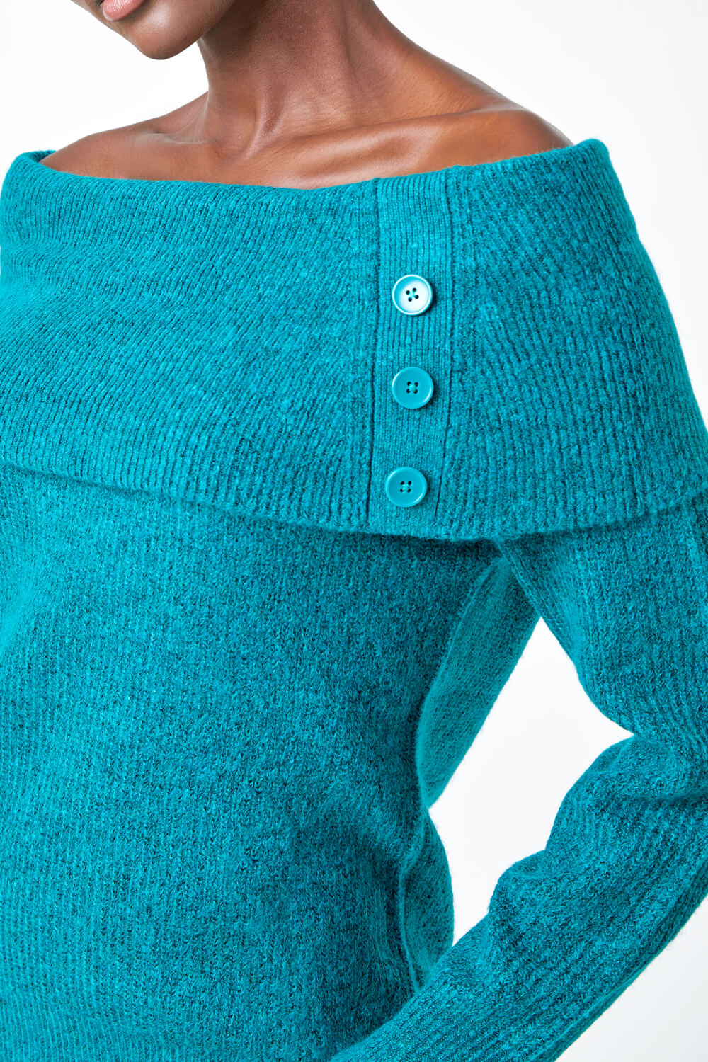 Jade Bardot Button Detail Stretch Jumper, Image 5 of 5