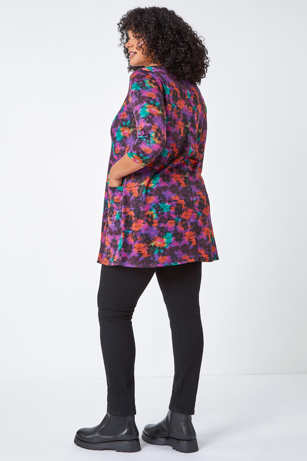 Purple Curve Abstract Pocket Stretch Tunic, Image 3 of 5