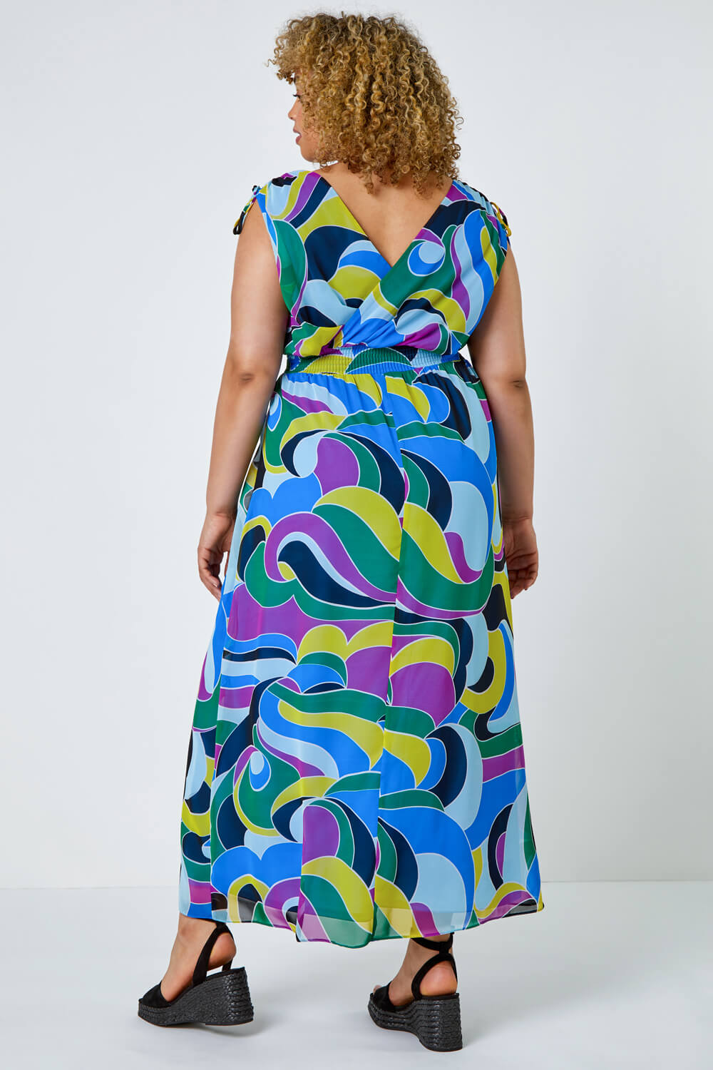 Purple Curve Abstract Shirred Stretch Maxi Dress, Image 3 of 5
