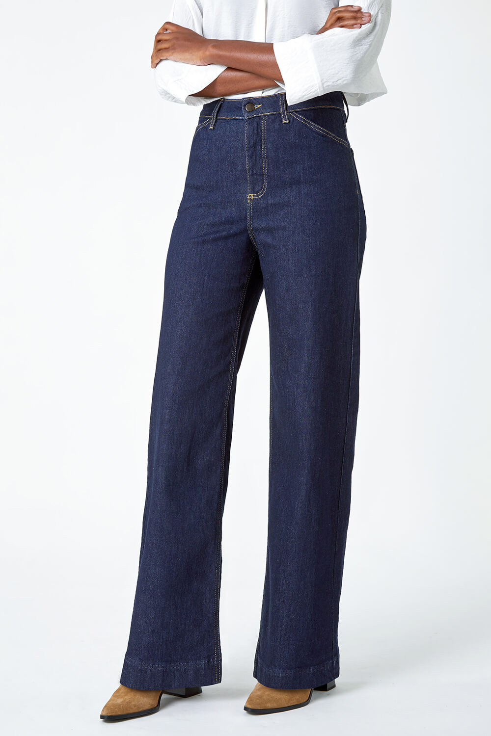 Indigo Wide Leg Stretch Denim Jeans, Image 2 of 6