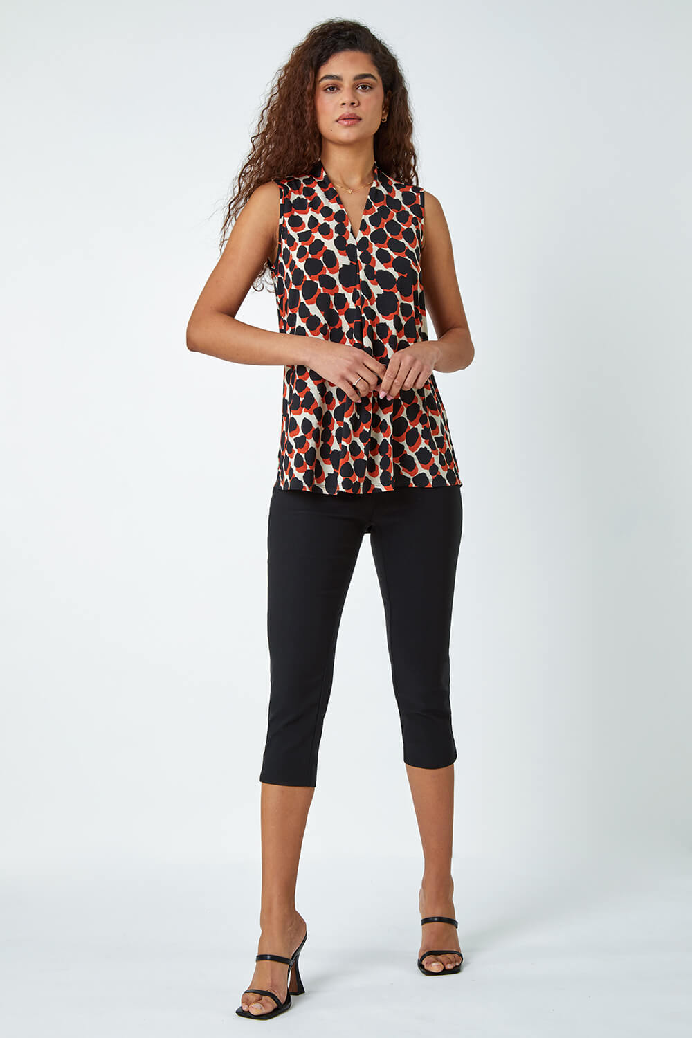 Rust Spot Print Pleated Stretch Top, Image 2 of 5