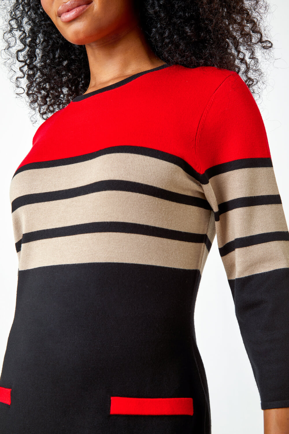 Red Petite Stripe Print Pocket Jumper Dress, Image 5 of 5