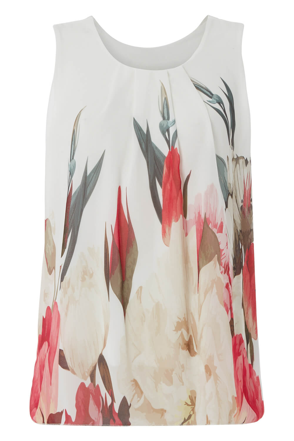 Ivory  Floral Sleeveless Overlay Top, Image 4 of 4