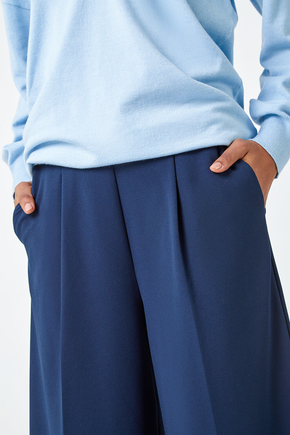 Navy  Wide Leg Stretch Culottes, Image 5 of 5