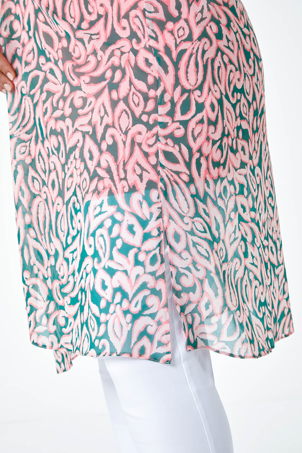 Light Pink Curve 2 in 1 Chiffon Overlay Jersey Top, Image 5 of 5