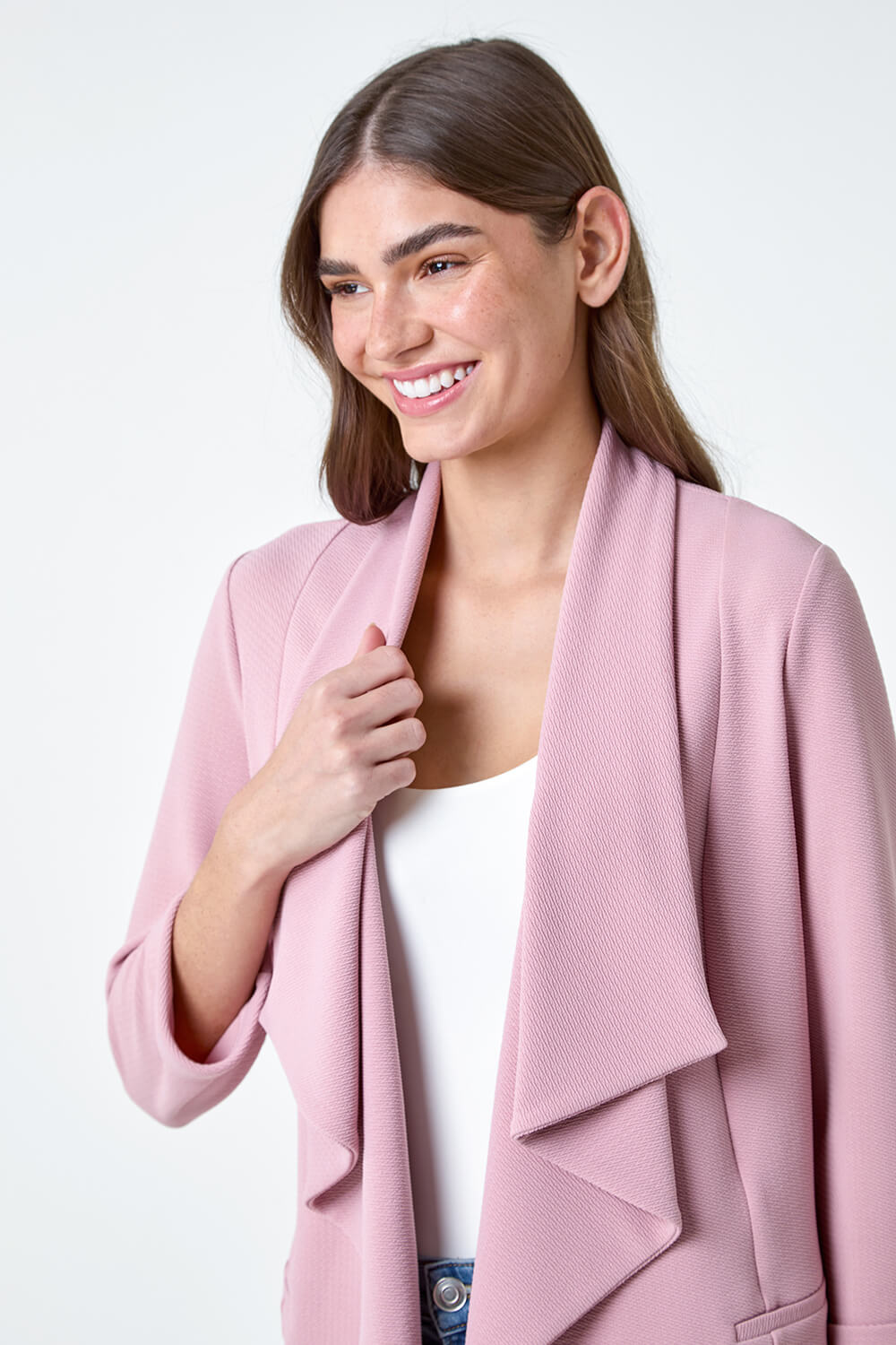 Rose Textured Stretch Waterfall Front Jacket, Image 4 of 5