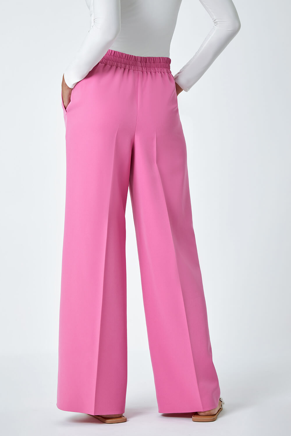 Light Pink Wide Leg Tie Front Stretch Trouser, Image 3 of 5