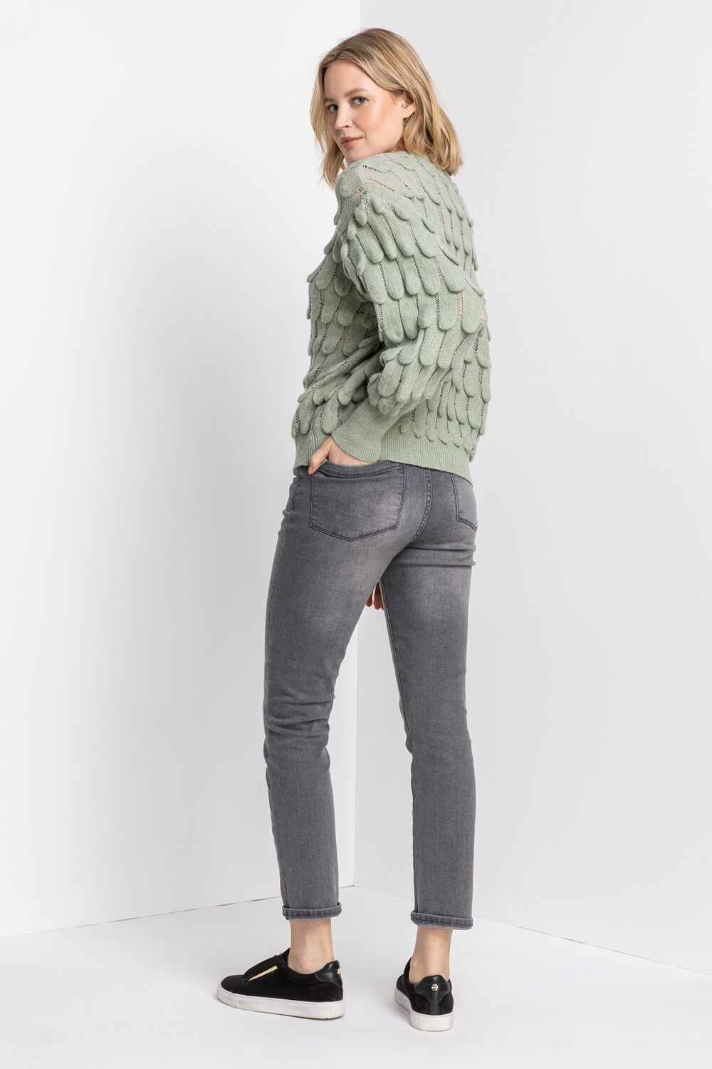 Sage Scallop Textured Knit Jumper, Image 2 of 5