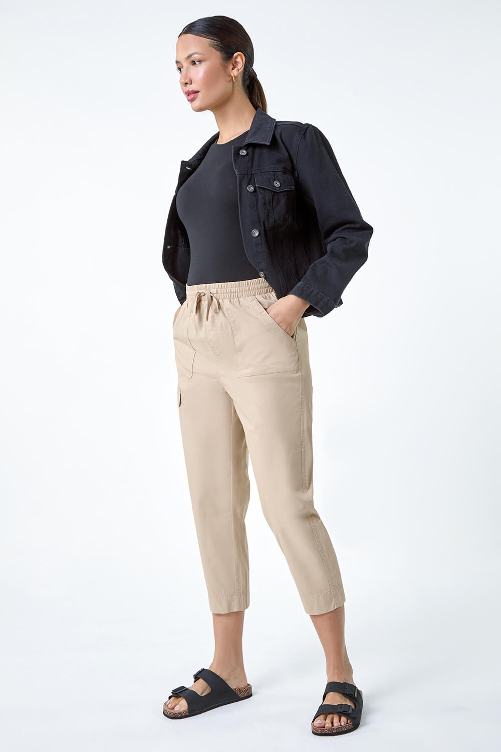 Natural  Cotton Cropped Cargo Trousers, Image 2 of 5