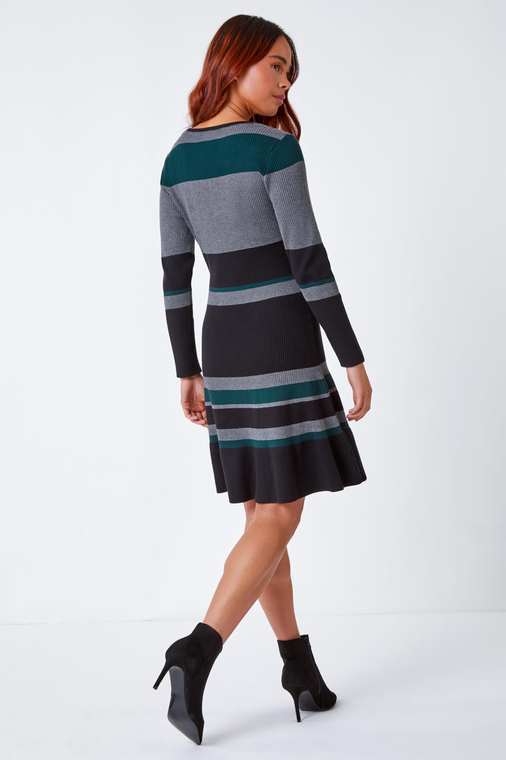 Green Petite Stripe Stretch Knit Dress, Image 3 of 5