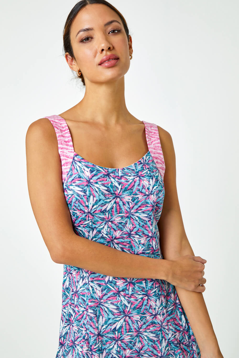 PINK Sleeveless Contrast Floral Print Dress, Image 4 of 5