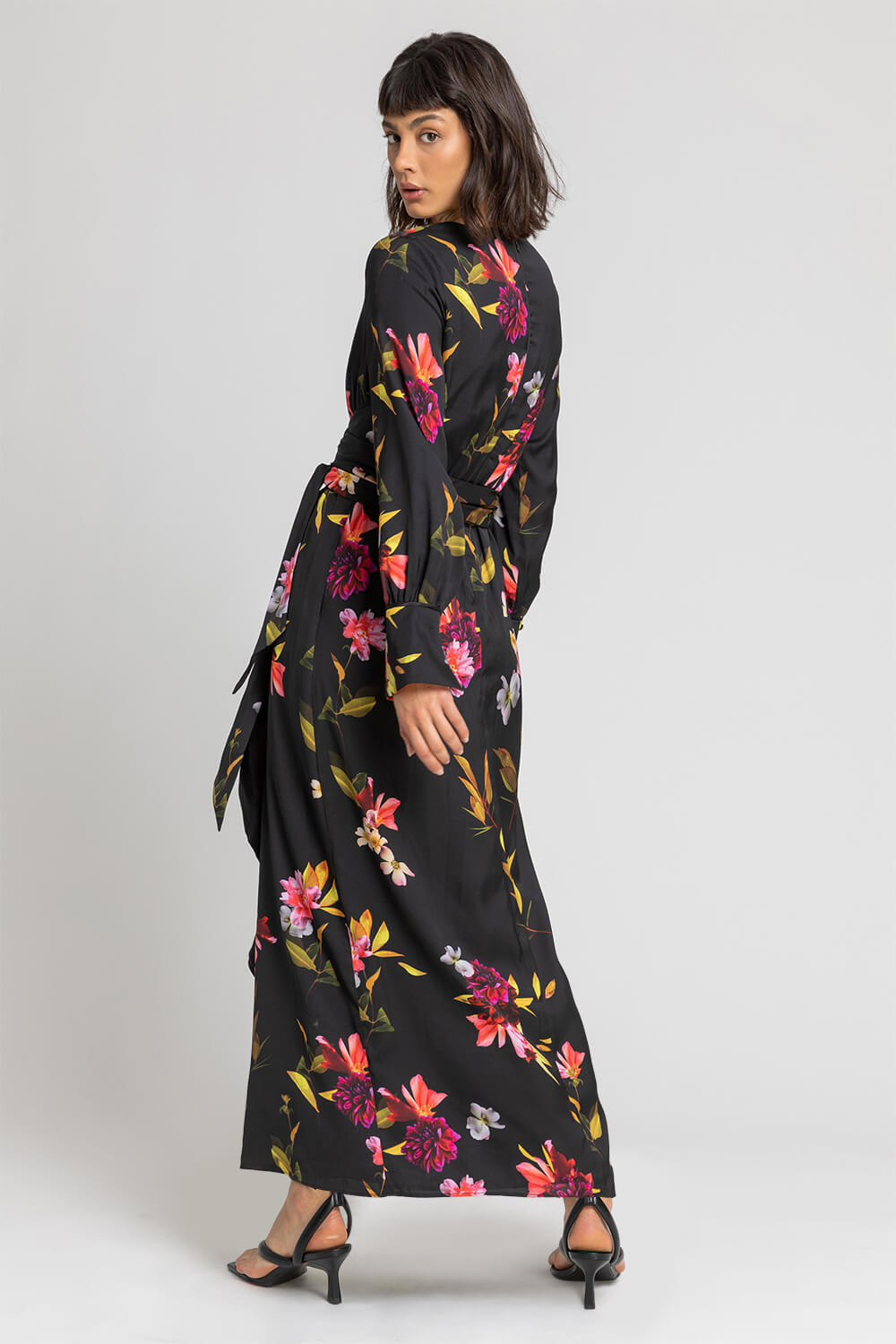 Black Floral Print Maxi Dress, Image 2 of 4