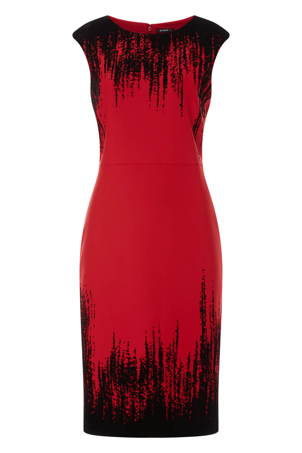 Red Flocking Detail Dress, Image 4 of 4
