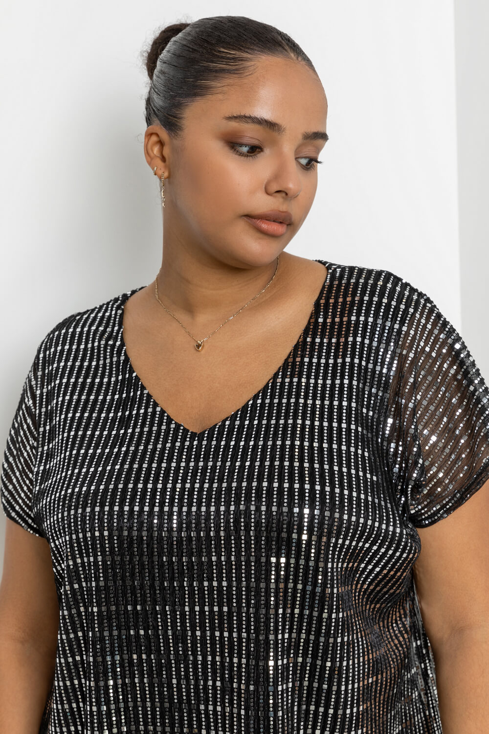 Silver Curve Asymmetric Shimmer Overlay Dress, Image 4 of 4