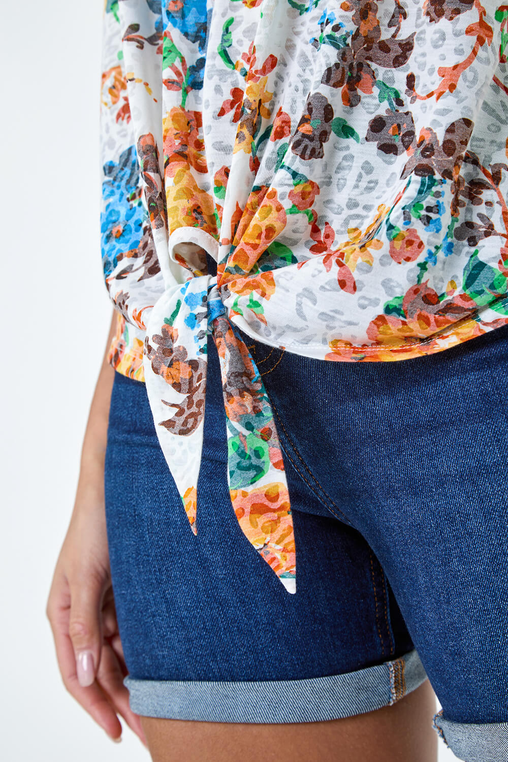 ORANGE Floral Print Tie Detail Top, Image 5 of 5