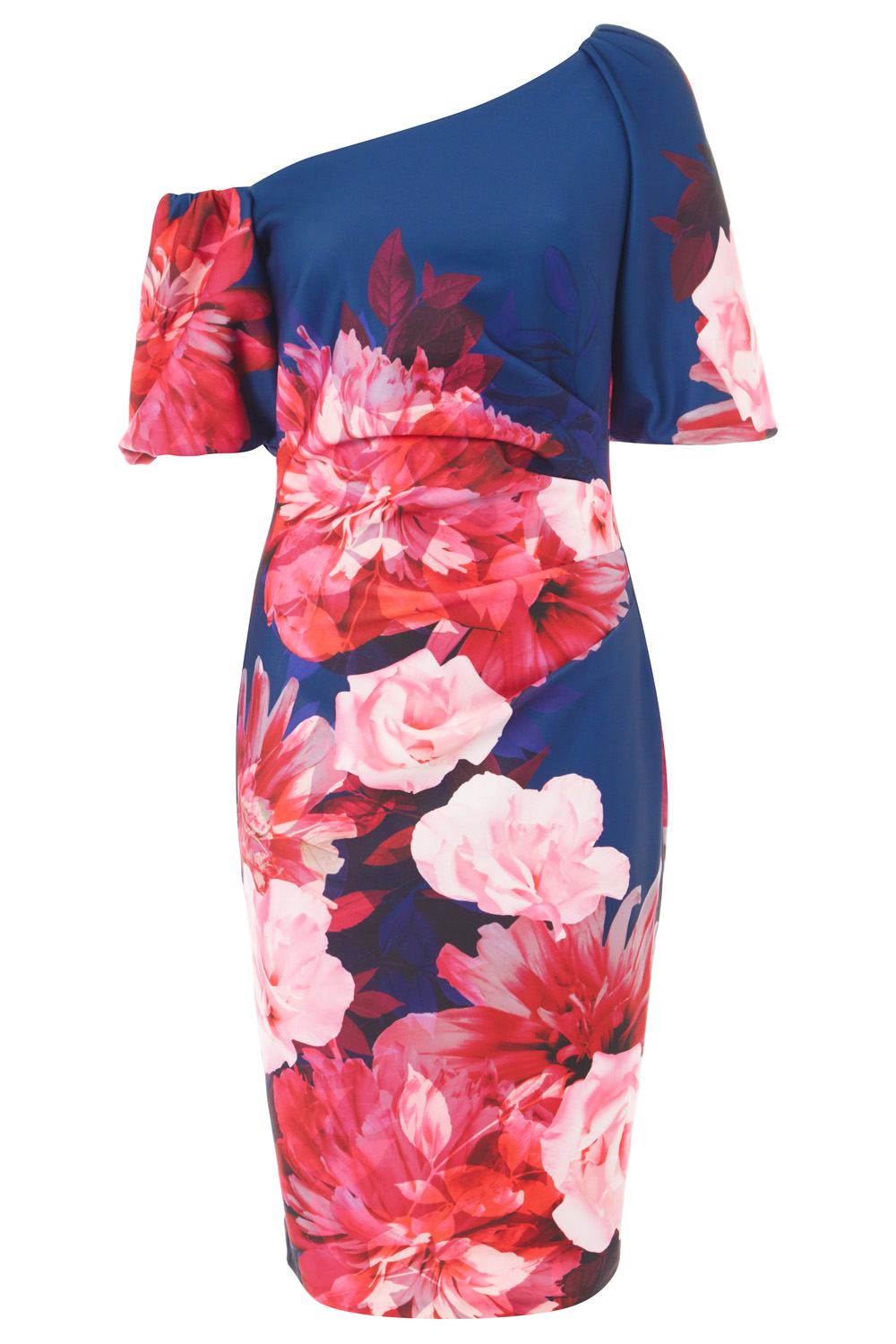 Fuchsia Puff Sleeve Floral Scuba Dress, Image 5 of 5