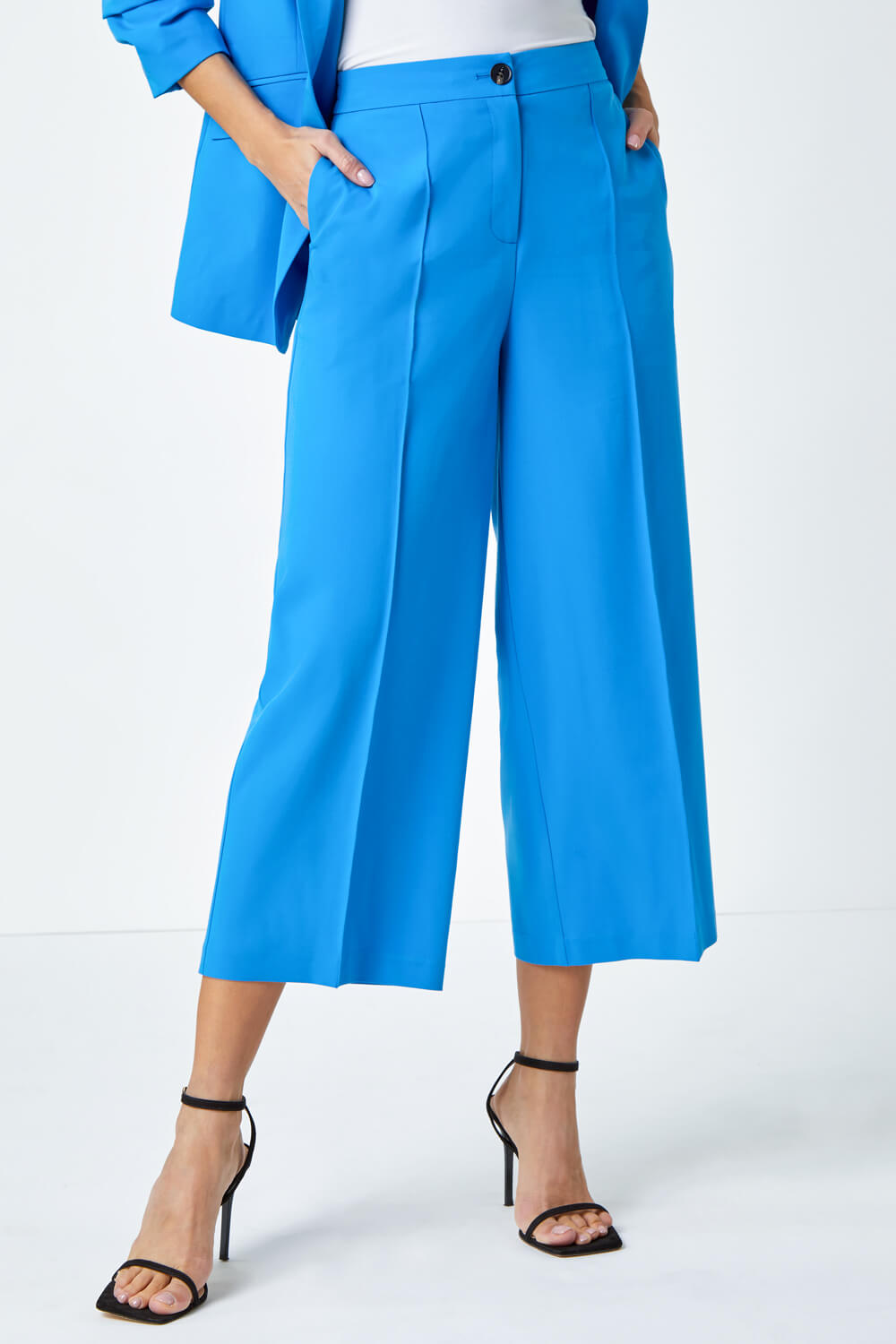 Blue Tailored Stretch Culottes, Image 4 of 5