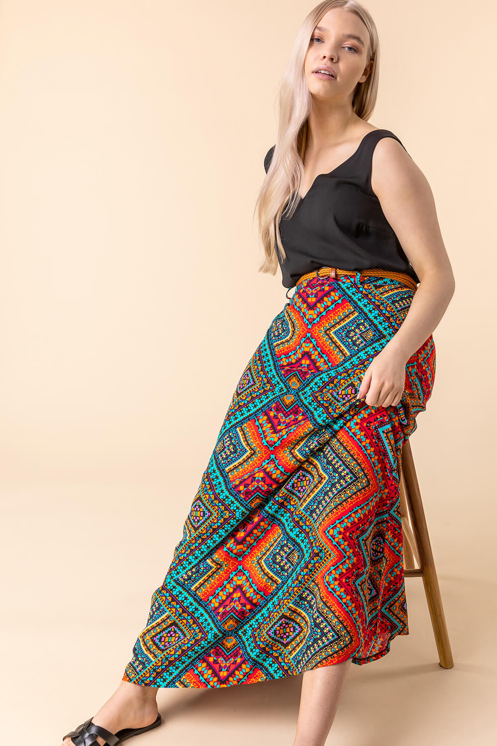 Multi  Aztec Print Maxi Skirt, Image 4 of 4