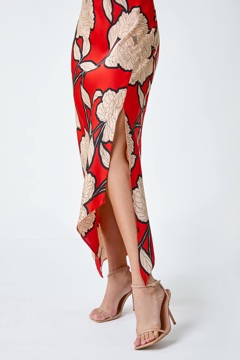 ORANGE Floral Print Satin Midi Dress, Image 5 of 5