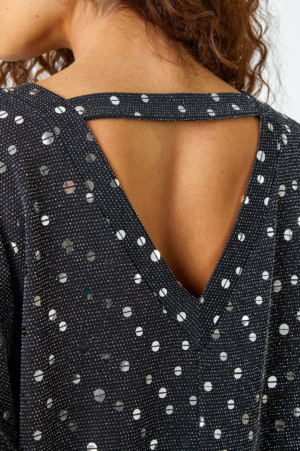 Silver Sequin Detail Blouson Stretch Top , Image 5 of 5