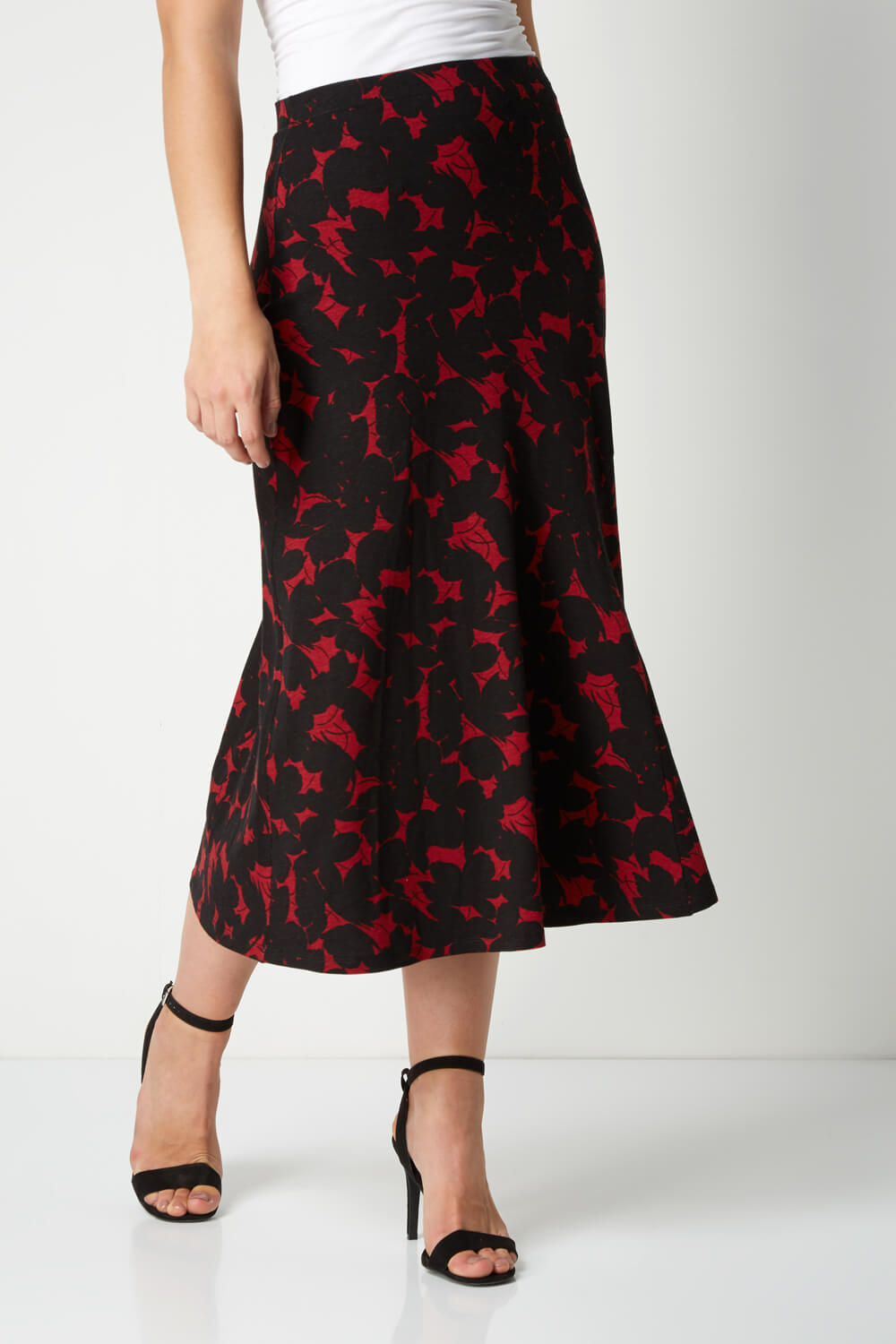 Floral Print Midi Skirt in Red - Roman Originals UK