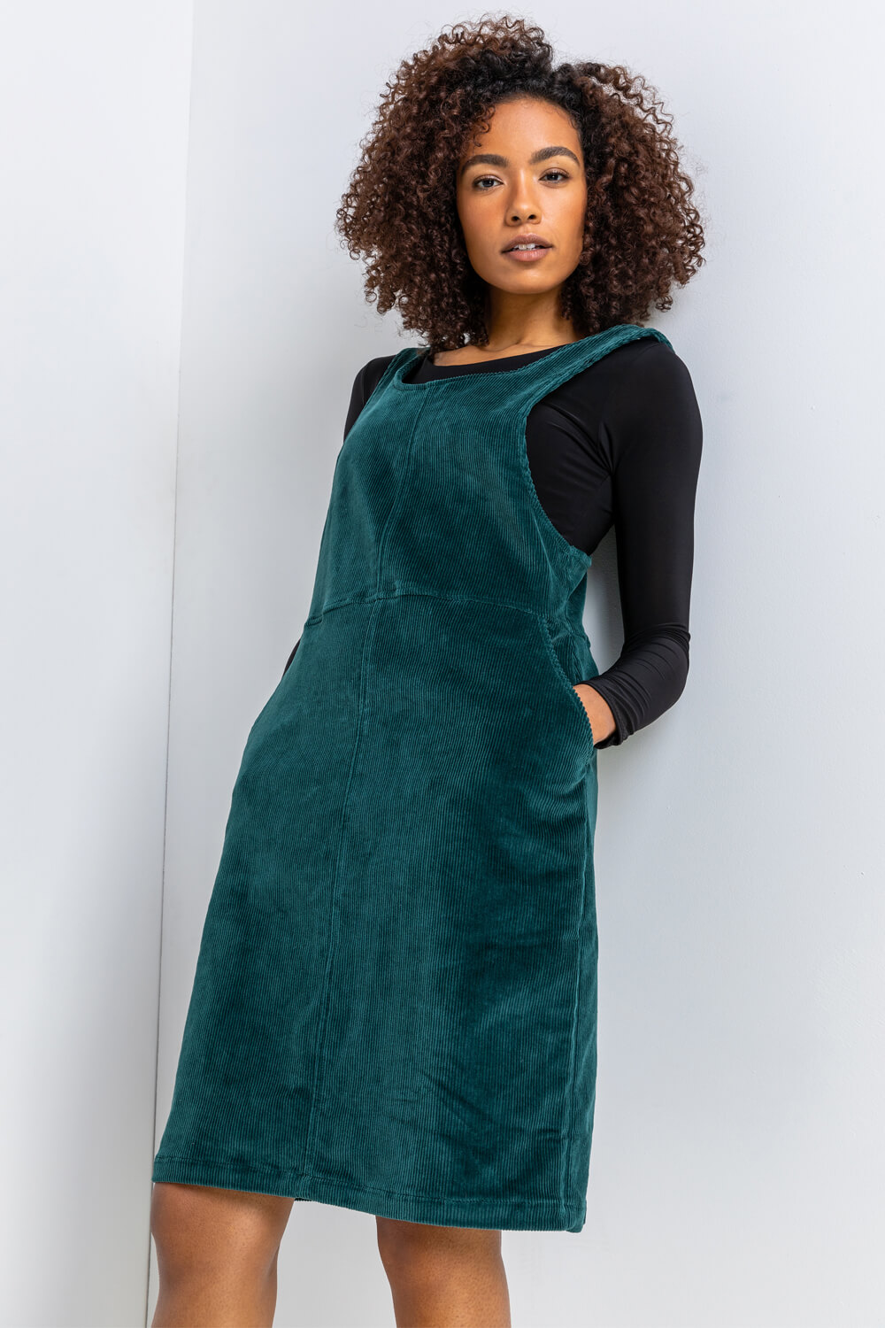 Forest  Button Corduroy Pinafore Dress, Image 4 of 5