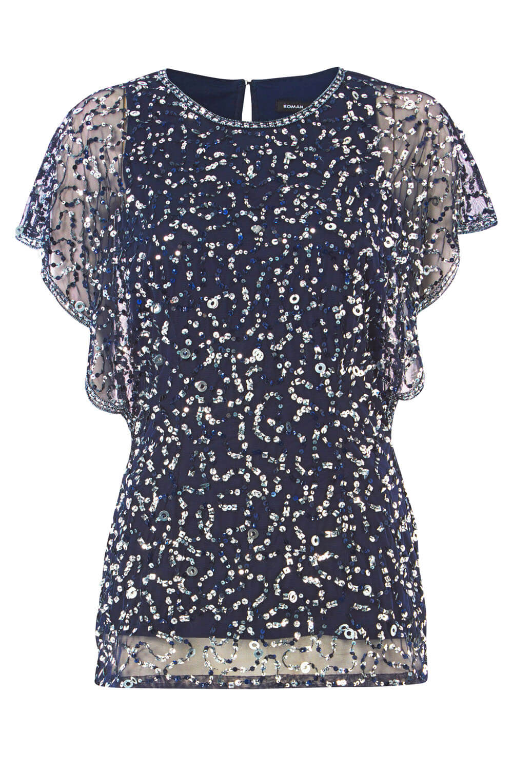Midnight Blue Sequin Embellished Angel Sleeve Top, Image 5 of 5