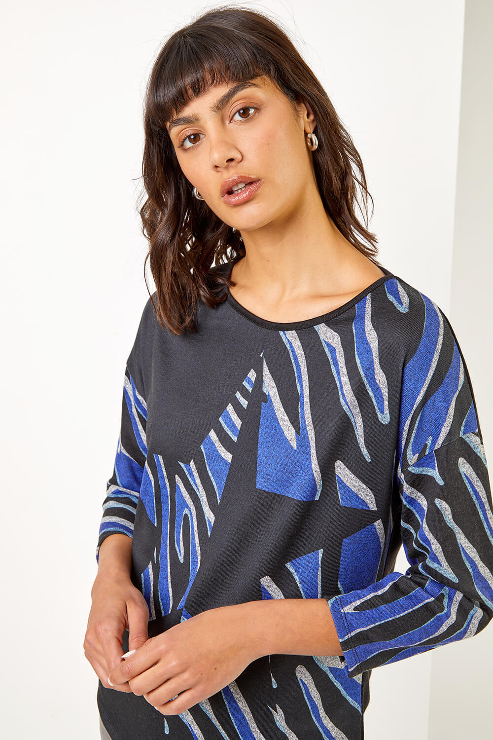 Blue Star Print Stretch Jersey Top, Image 2 of 5