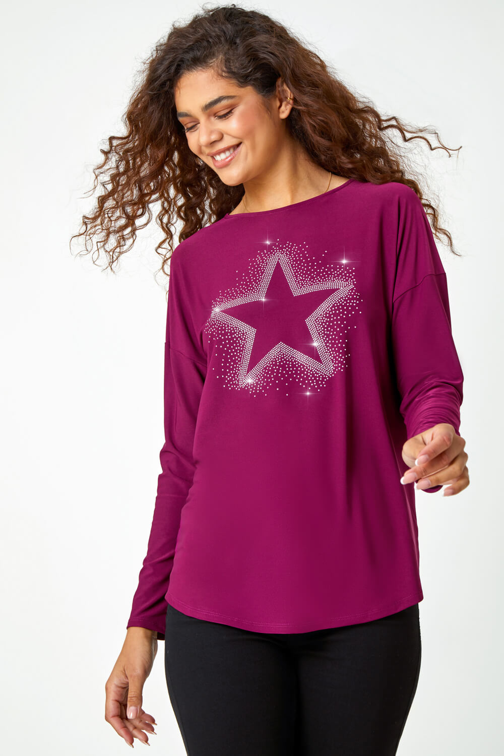 MAGENTA Embellished Star Print Stretch Top, Image 4 of 5