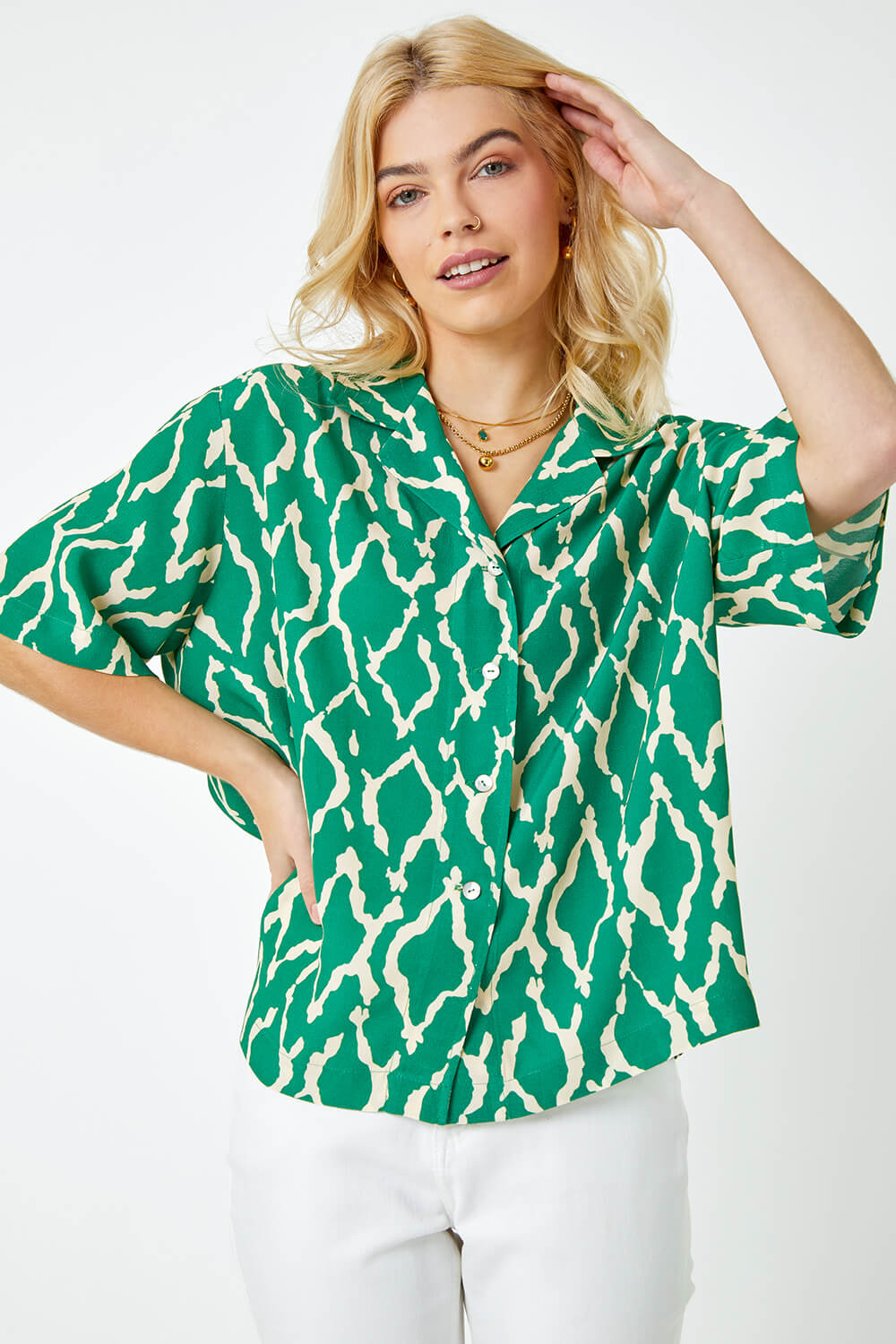 Green Relaxed Graphic Print Shirt, Image 2 of 5