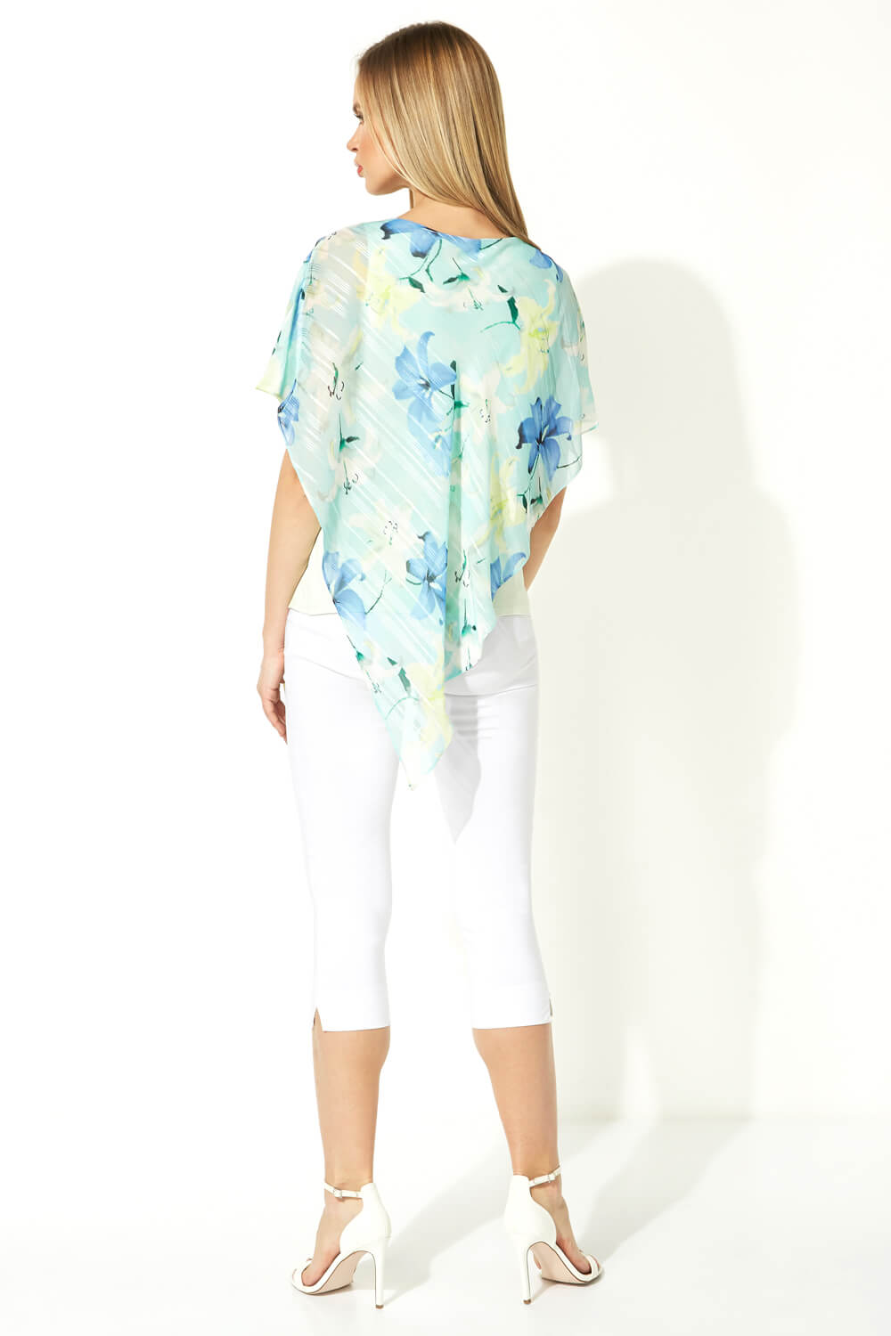 Mint Floral Print Asymmetric Overlay Top, Image 3 of 5