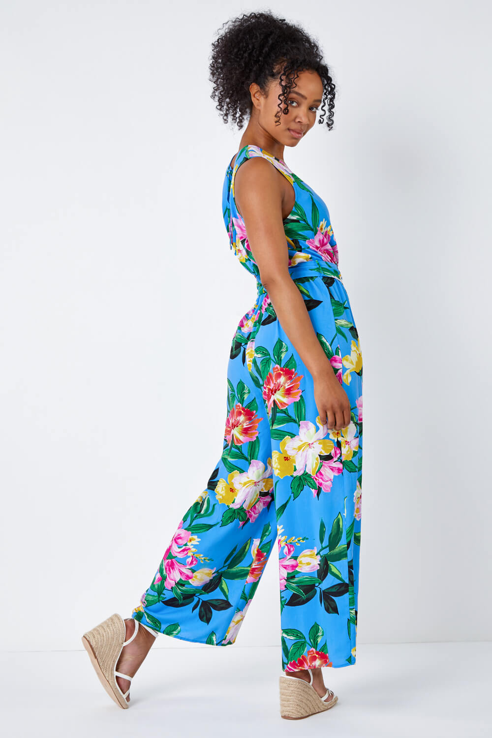 Turquoise Petite Floral Print Stretch Jumpsuit, Image 3 of 5