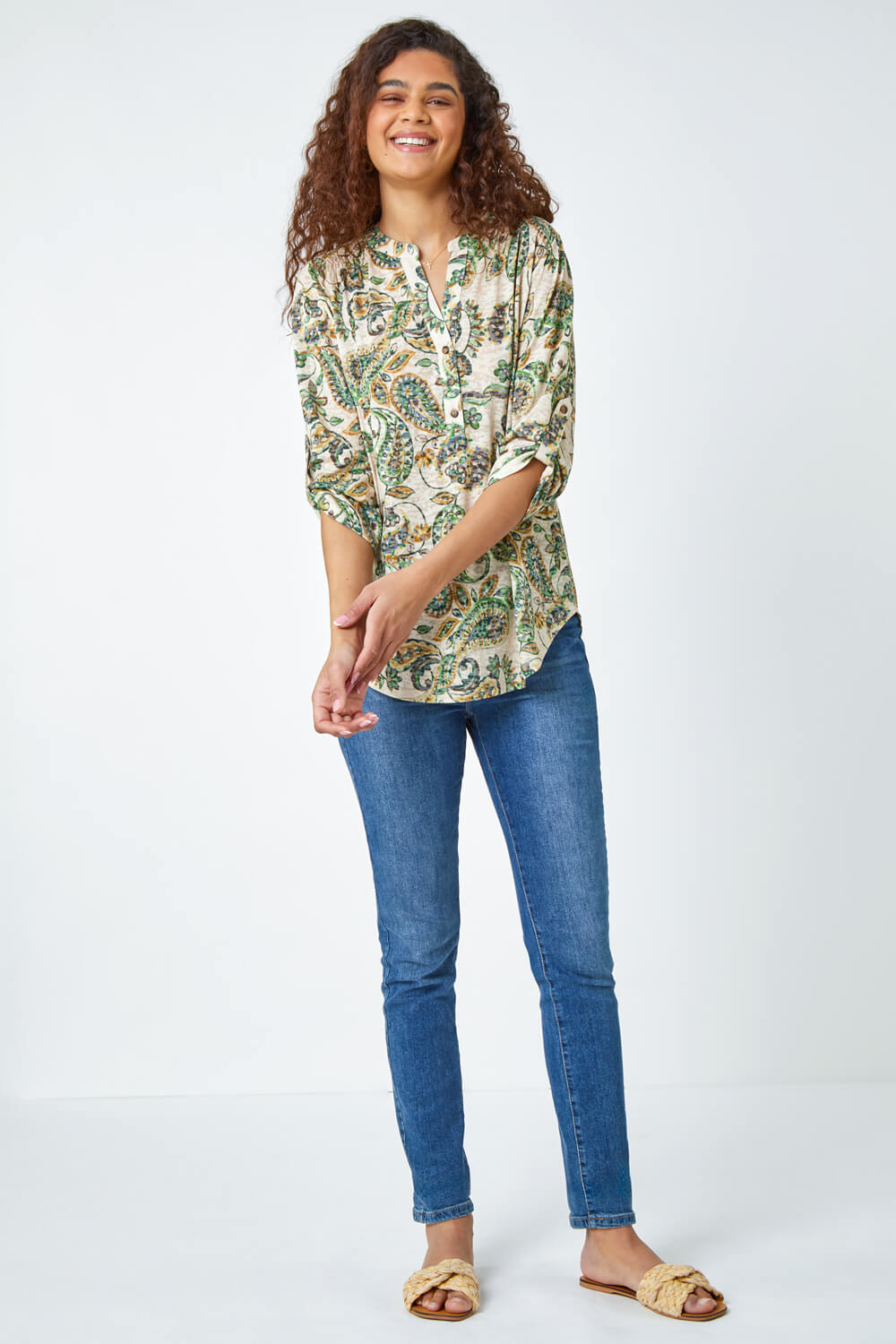 Green Paisley Stretch Jersey Top, Image 2 of 5