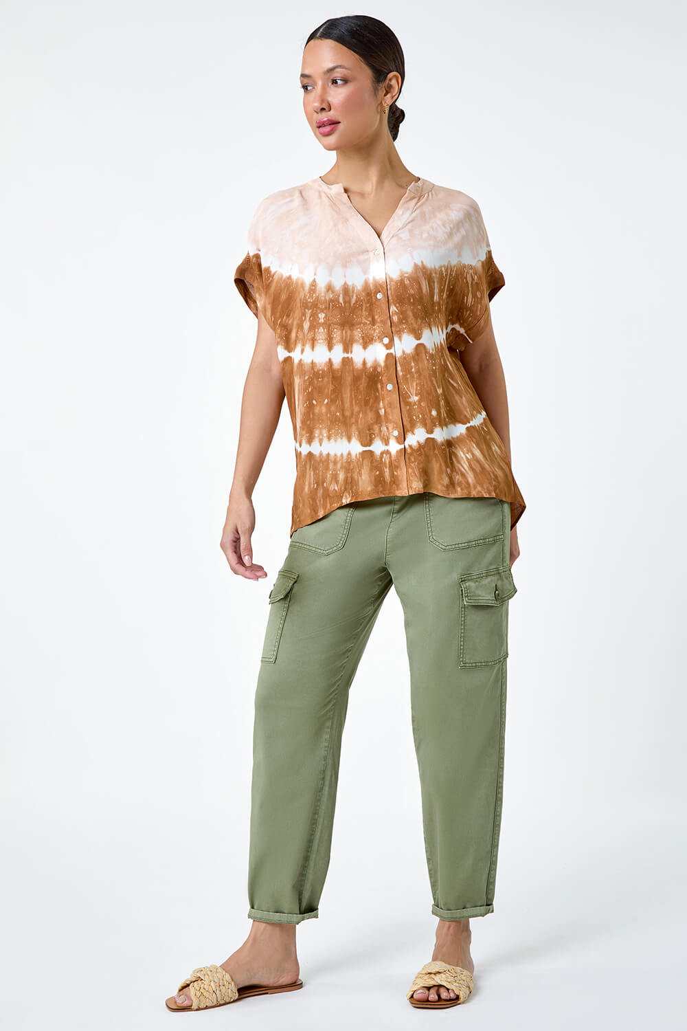 Tan Tie Dye Print Relaxed Shirt, Image 2 of 5