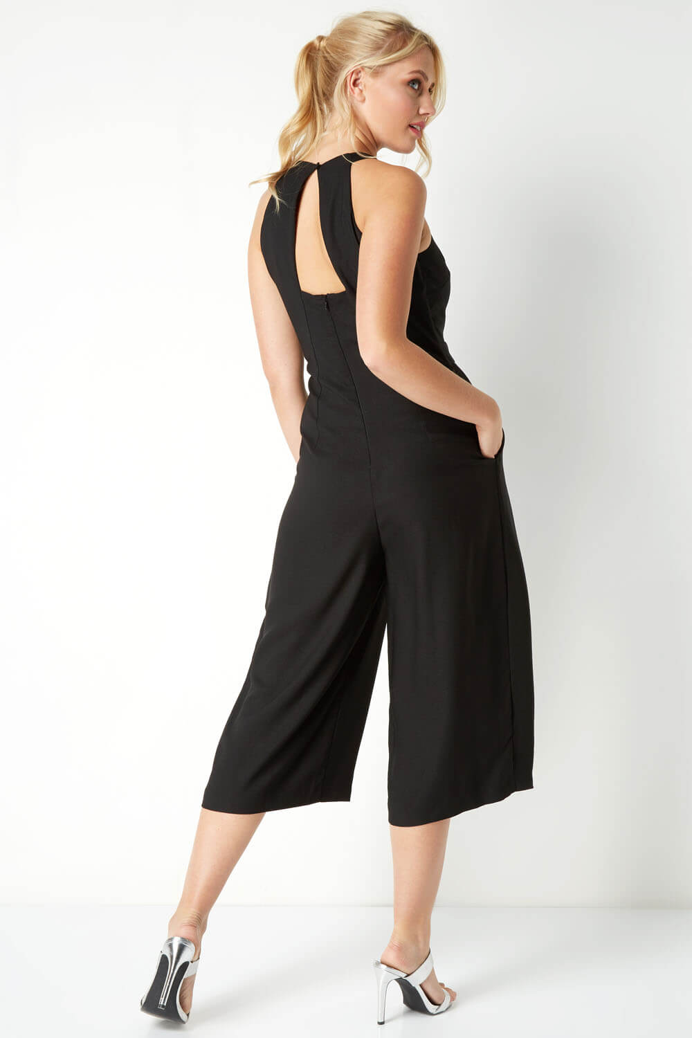 Black Embellished Culotte Jumpsuit, Image 3 of 5