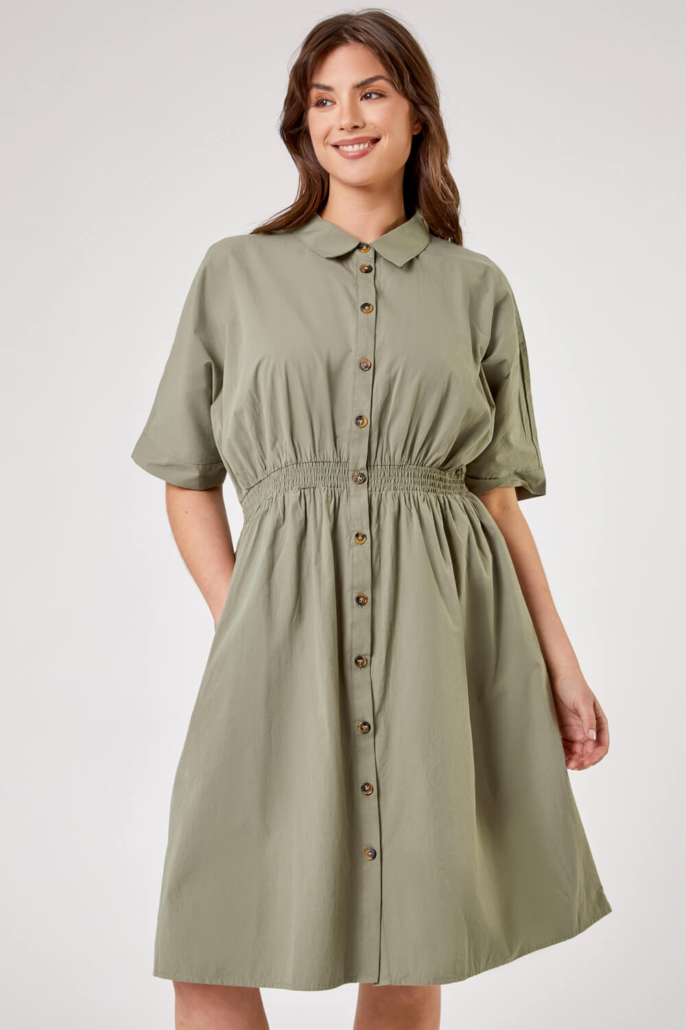 Curve Shirred Waist Shirt Dress