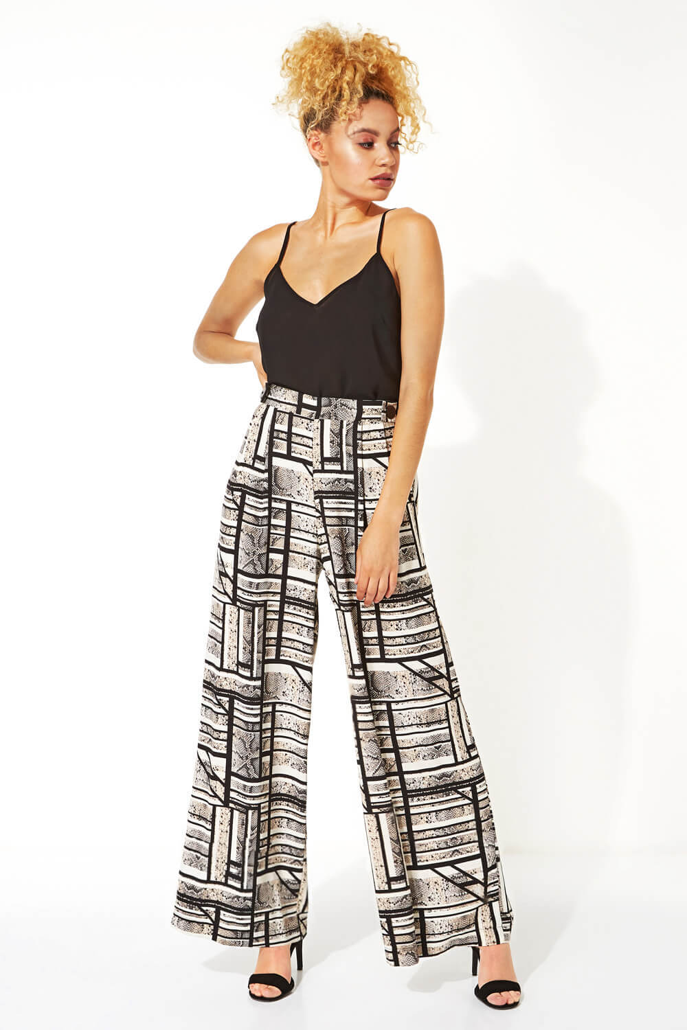 Ivory  Mixed Stripe Snake Print Trousers, Image 3 of 5