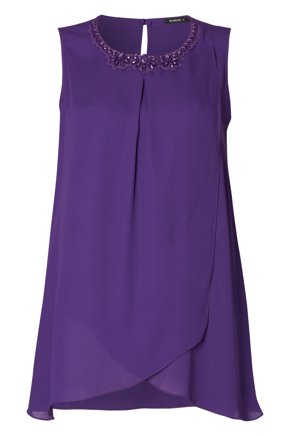 Asymmetric Top with Embellished Neckline in Purple - Roman Originals UK