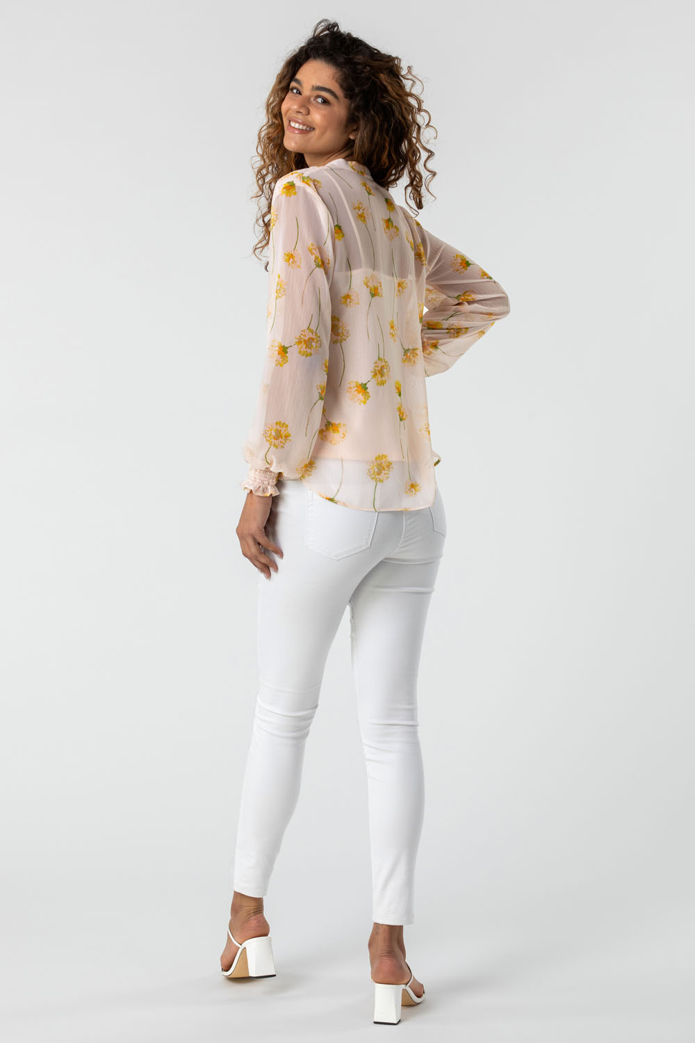 Yellow Shirred Detail Floral Blouse with Cami, Image 2 of 4