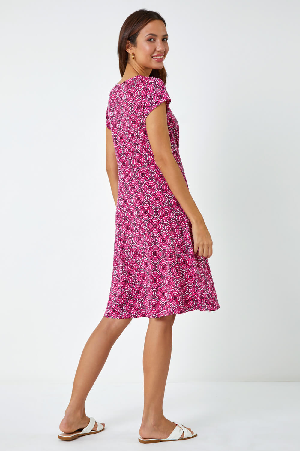 PINK Geo Print Textured Stretch Dress, Image 3 of 5