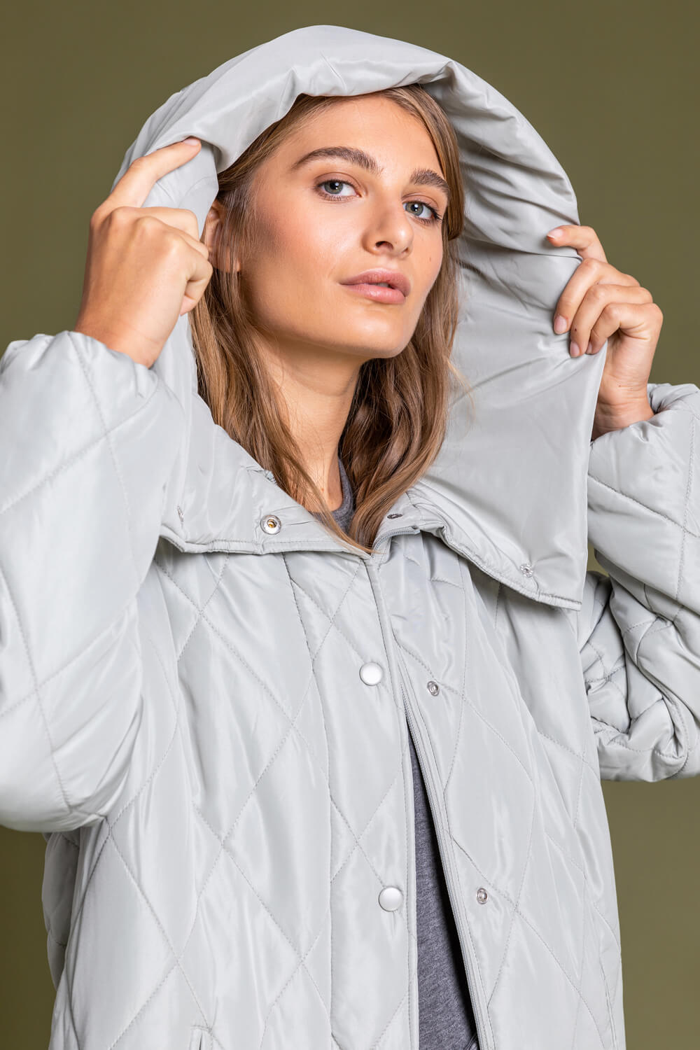 Sage Hooded Longline Quilted Coat, Image 4 of 5