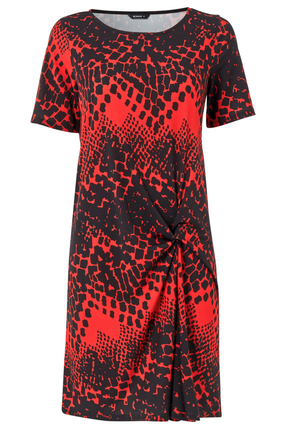 Red Abstract Print Side Twist Shift Dress, Image 5 of 5
