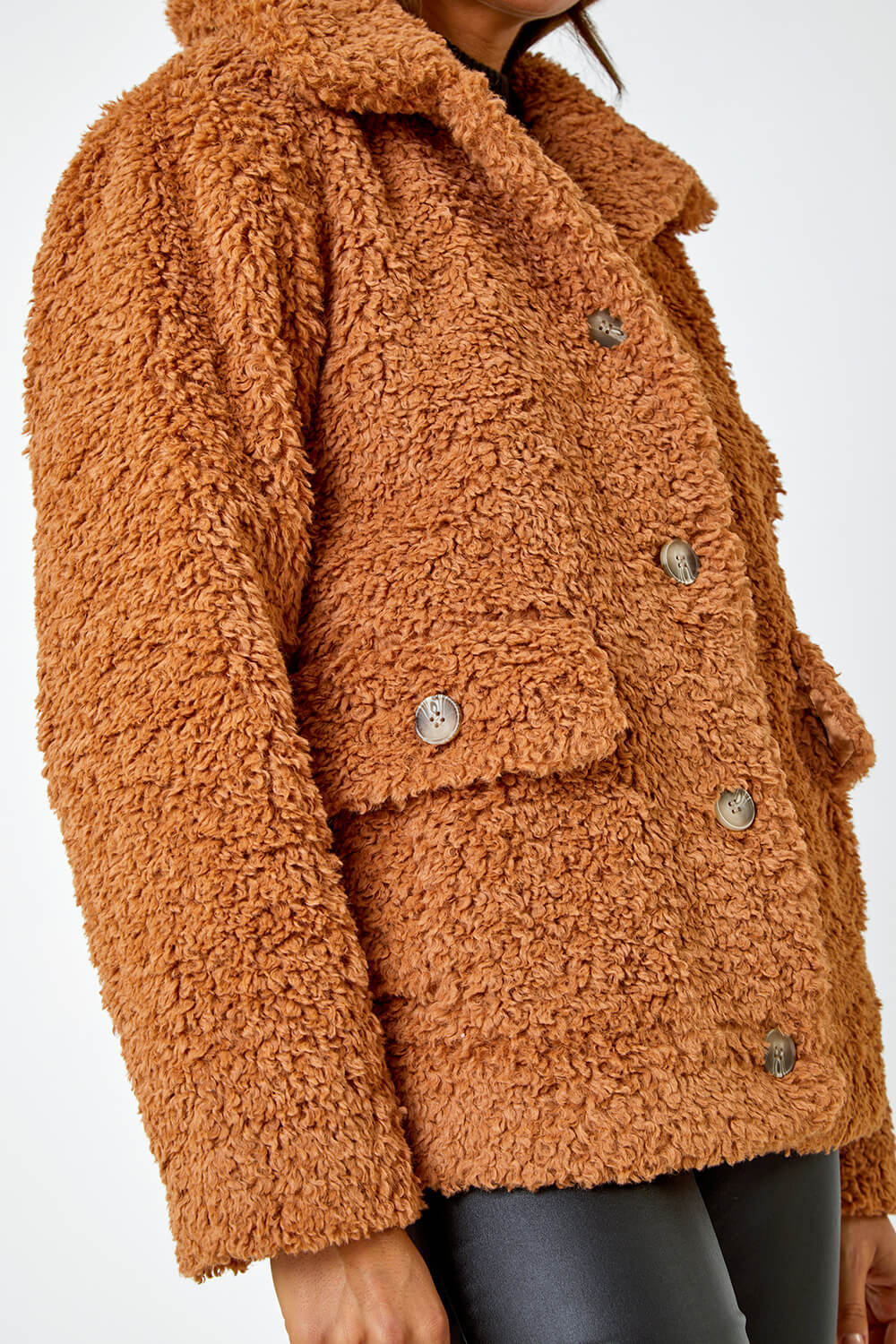 Rust Short Soft Teddy Coat, Image 5 of 5